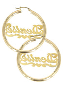 14K Ladies Diamond Cut Heart Name Plate Hoop Earrings