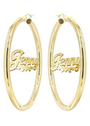 14K Ladies Plain Heart Name Plate Hoop Earrings