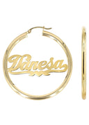 14K Ladies Heart Name Plate Hoop Earrings