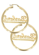 14K Ladies Script Name Plate Hoop Earrings