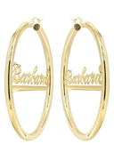 14K Ladies Script Name Plate Hoop Earrings
