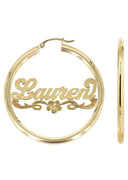 14K Ladies Diamond Cut Name Plate Hoop Earrings
