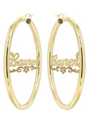 14K Ladies Diamond Cut Name Plate Hoop Earrings
