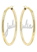 14K Gold Ladies Full Diamond Script Name Plate Hoop Earrings