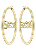 14K Ladies Name Diamond Cut Name Plate Hoop Earrings