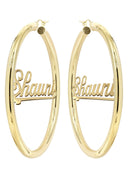 14K Ladies Plain Gold Name Plate Hoop Earrings