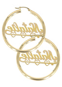 14K Ladies Diamond Cut Heart Name Plate Hoop Earrings