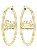14K Ladies Diamond Cut Heart Name Plate Hoop Earrings
