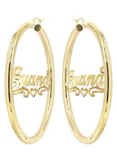 14K Ladies Diamond Cut Heart Name Plate Hoop Earrings