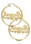 14K Ladies Two Tone Name Plate Hoop Earrings