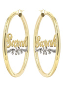 14K Ladies Two Tone Name Plate Hoop Earrings