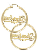 14K Ladies Two Tone  Name Plate Hoop Earrings
