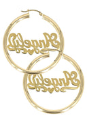14K Ladies Two Tone Name Plate Hoop Earrings