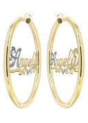 14K Ladies Two Tone Name Plate Hoop Earrings