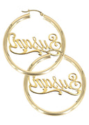 14K Ladies Plain Gold Name Plate Hoop Earrings