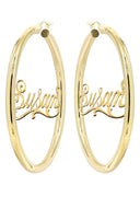 14K Ladies Plain Gold Name Plate Hoop Earrings