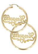 14K Ladies Diamond Cut Heart Name Plate Hoop Earrings
