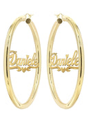 14K Ladies Diamond Cut Heart Name Plate Hoop Earrings