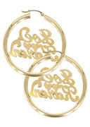 14K Ladies Couple Names Name Plate Hoop Earrings