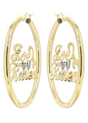 14K Ladies Couple Names Name Plate Hoop Earrings