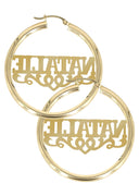 14K Ladies Diamond Cut Name Plate Hoop Earrings