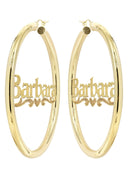 14K Ladies Diamond Cut Name Plate Hoop Earrings
