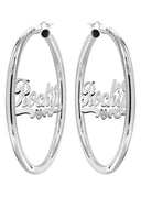 14K Ladies White Gold with Diamond Name Plate Hoop Earrings