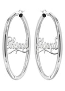 14K Ladies White Gold Name Plate Hoop Earrings