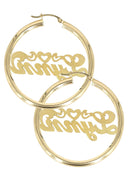 14K Ladies Diamond Cut Heart Name Plate Hoop Earrings