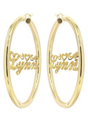 14K Ladies Diamond Cut Heart Name Plate Hoop Earrings