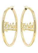 14K Ladies Heart Name Plate Hoop Earrings