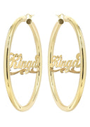 14K Ladies Plain with Diamond Cut Name Plate Hoop Earrings