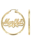 14K Ladies Diamond Cut Heart Name Plate Hoop Earrings