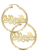 14K Ladies Diamond Cut Heart Name Plate Hoop Earrings