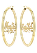 14K Ladies Diamond Cut Heart Name Plate Hoop Earrings