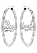 14K Ladies White Gold with Diamonds Name Plate Hoop Earrings