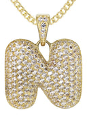 10K Yellow Gold Bubble Letter "N" CZ Necklace | Appx. 15.5 Grams