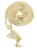 10K Yellow Gold Cuban Chain & Cz Nefertiti Pendant | Appx. 20.7 Grams