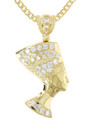 10K Yellow Gold Cuban Chain & Cz Nefertiti Pendant | Appx. 20.7 Grams