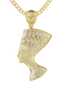 10K Yellow Gold Cuban Chain & Cz Nefertiti Pendant | Appx. 20.7 Grams