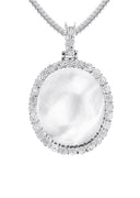 10K White Gold Medium Diamond Oval Picture Pendant Necklace | Appx. 19 Grams