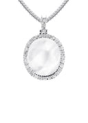 10K White Gold Small Diamond Oval Picture Pendant Necklace | Appx. 17 Grams