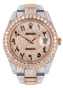Diamond Rose Gold Iced Out Rolex Datejust 41 | 25 Carats Of Diamonds | Custom Full Diamond Arabic Dial | Oyster Band
