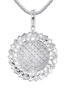 14K White Gold Diamond Round Picture Pendant Necklace | 3.85 Carats | Appx. 12.5 Grams