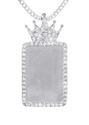 14K White Gold Diamond Crown Dog Tag Picture Pendant Necklace | 1.4 Carats | Appx. 17.2 Grams