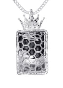 14K White Gold Diamond Crown Dog Tag Picture Pendant Necklace | 1.4 Carats | Appx. 17.2 Grams