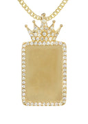 14K Yellow Gold Diamond Crown Dog Tag Picture Pendant Necklace | 1.4 Carats | Appx. 18 Grams