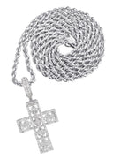 14K White Gold Diamond Cross Necklace | 1.65 Carats