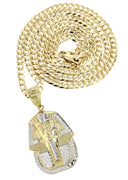 10K Yellow Gold Cuban Chain & Gold Pharaoh Pendant | Appx. 14.3 Grams