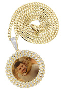 10K Yellow Gold Large Diamond Round Cuban Picture Pendant Necklace | Appx. 24 Grams